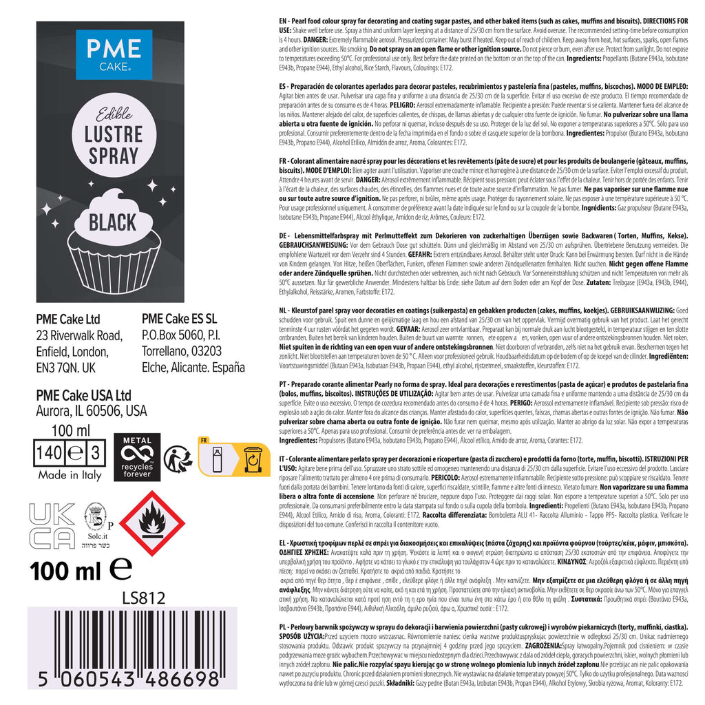 Black Ti02 Free Edible Lustre Spray (100ml)