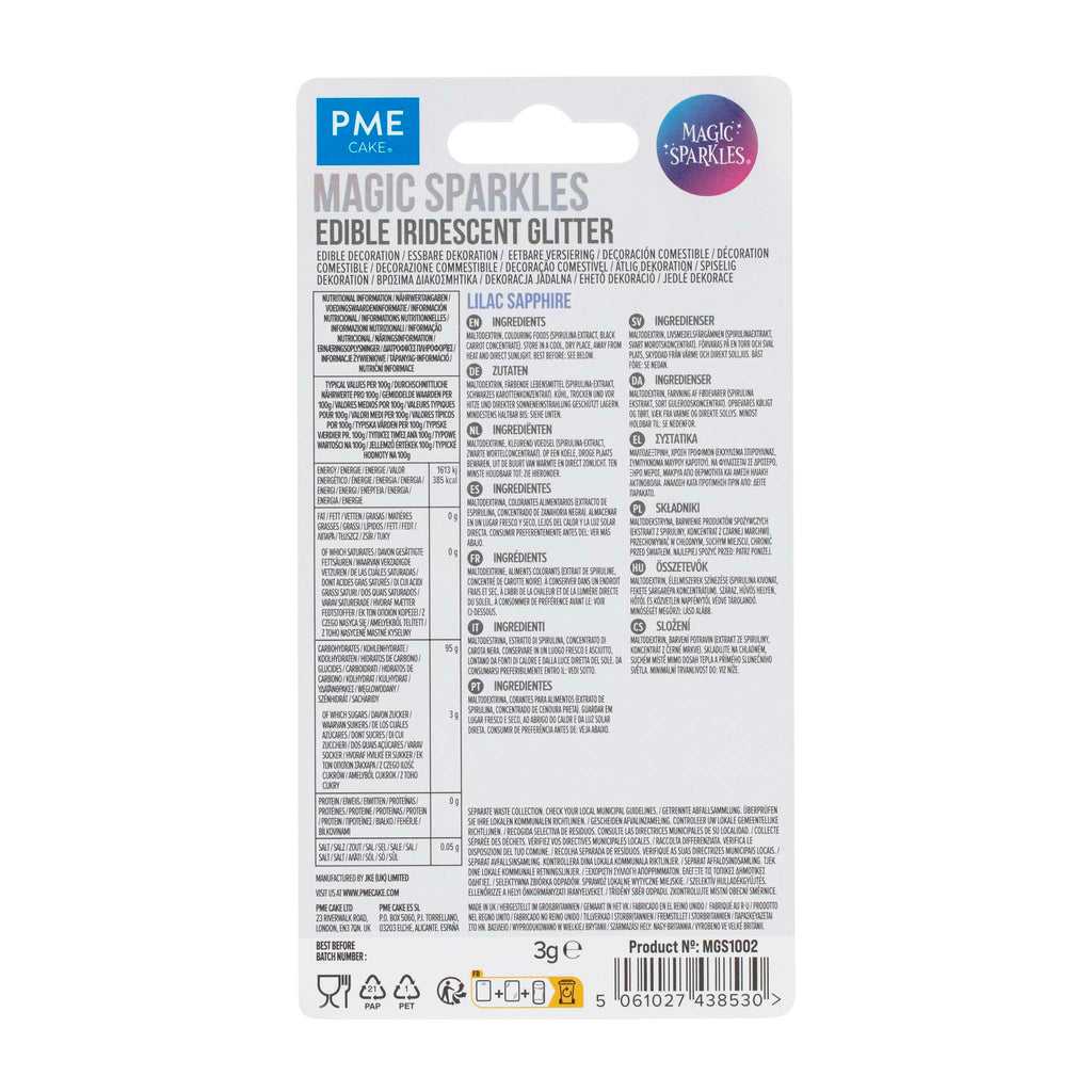 Magic Sparkles, Flocons de Paillettes Irisées Comestibles - Saphir Lilas (3g)