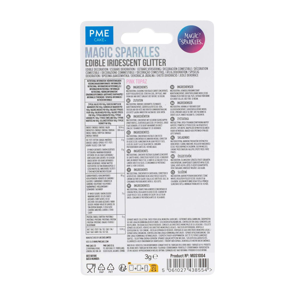 Magic Sparkles, Flocons de Paillettes Irisées Comestibles - Topaze Rose (3g)