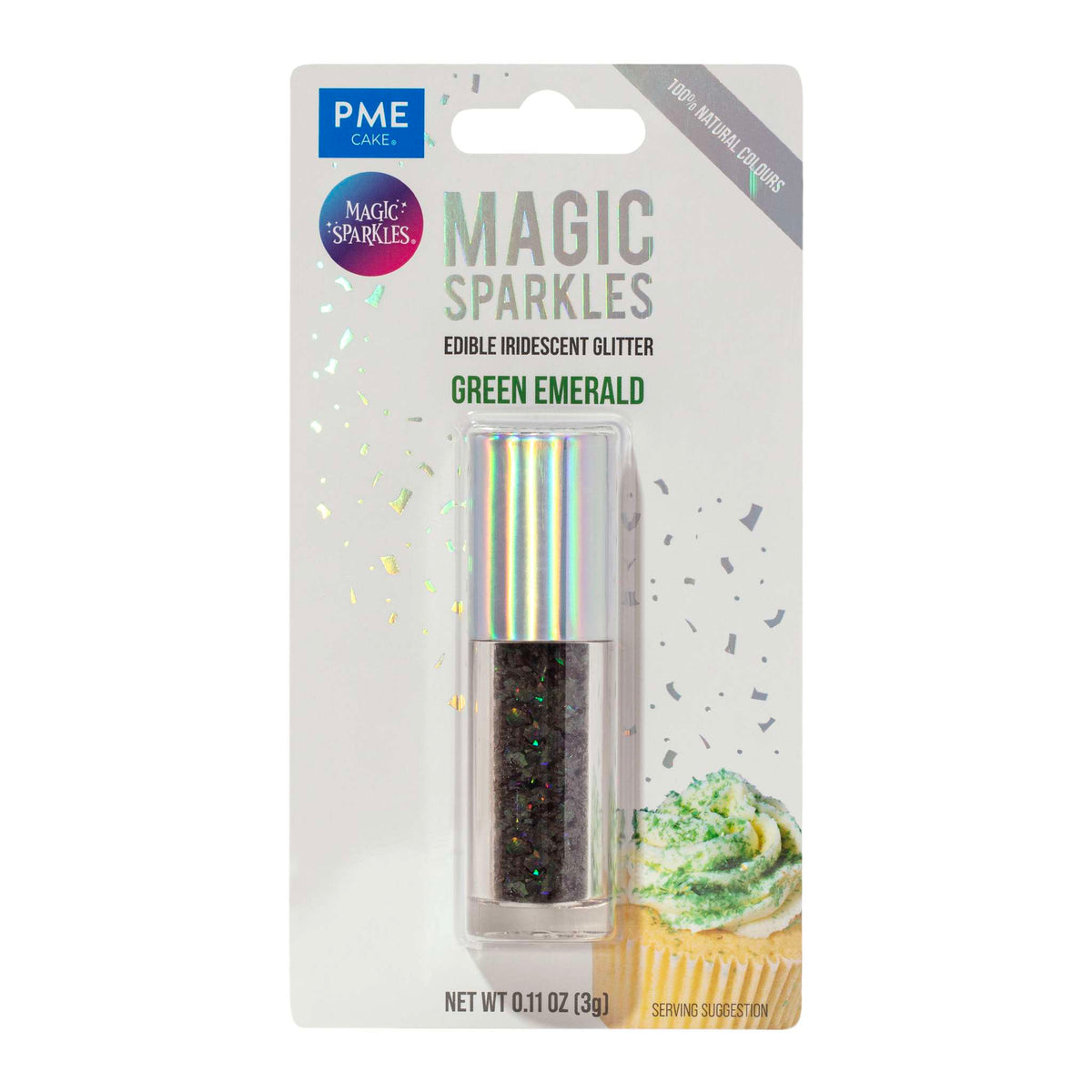 Magic Sparkles, Flocons de Paillettes Irisées Comestibles - Émeraude Verte (3g)