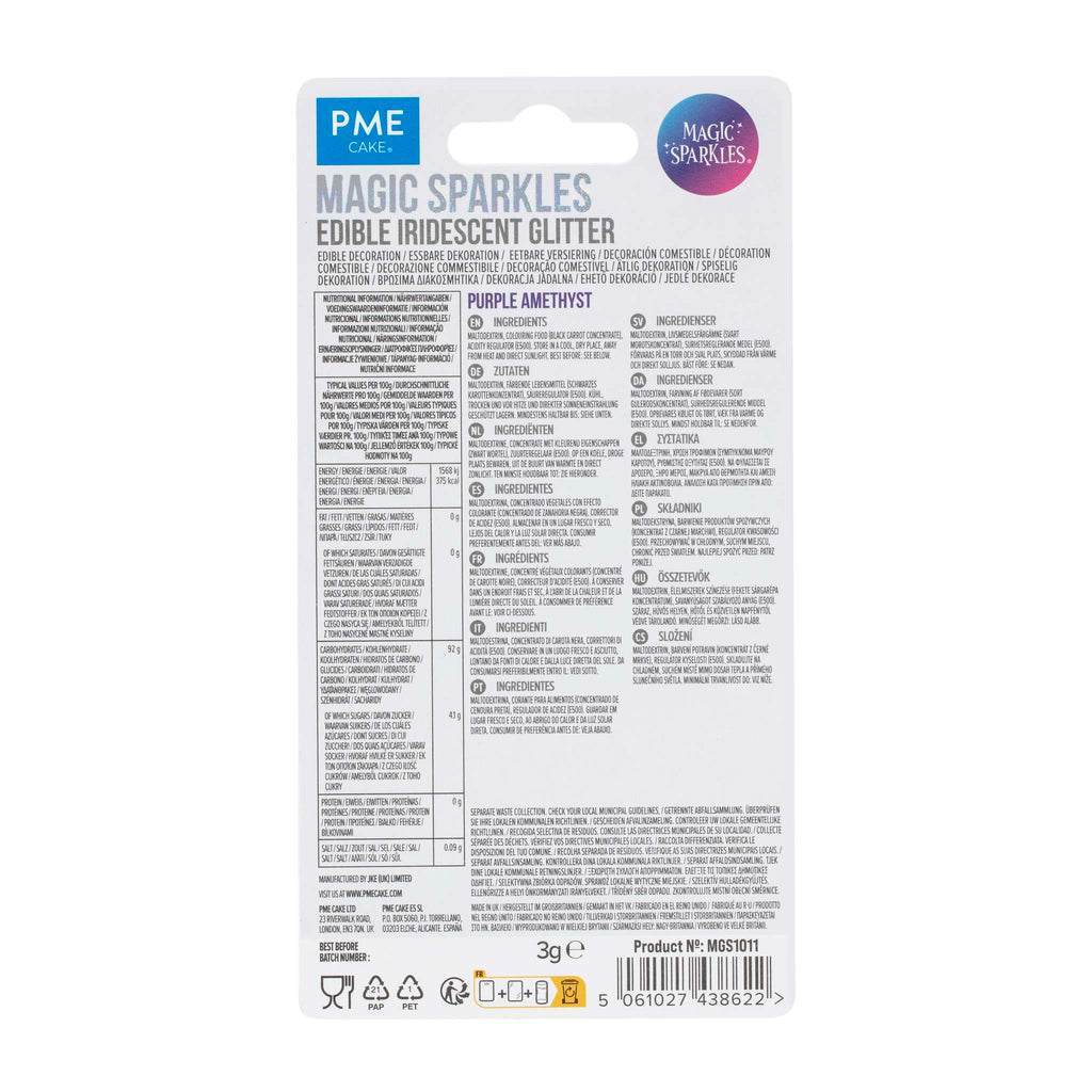 Magic Sparkles, Copos de Glitter Iridiscente Comestible - Amatista Morada (3g)