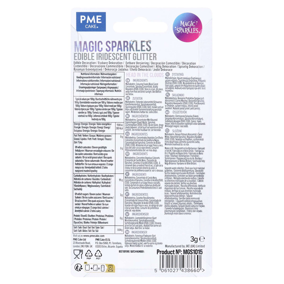 Magic Sparkles, Flocons de Paillettes Irisées Comestibles - Tête dans les Nuages (3g)