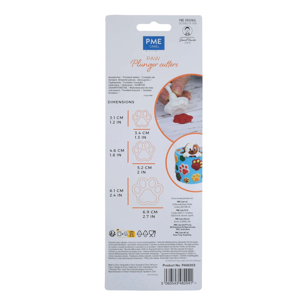 Novelty Plunger Ausstecher - Pfotenabdruck, Set aus 3 Stück