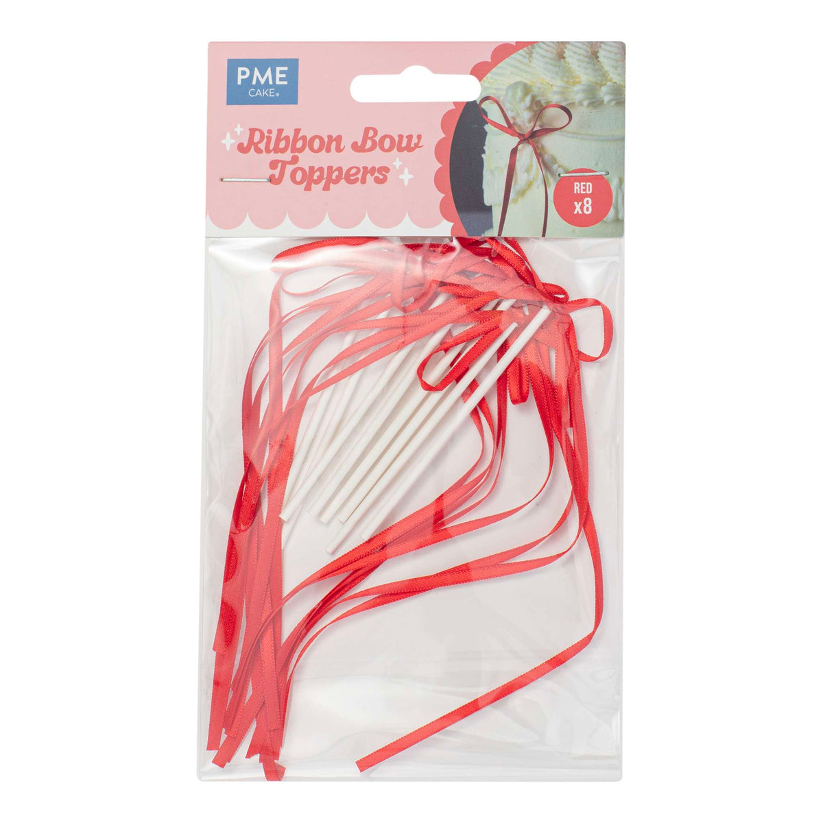 Red Ribbon Bow Toppers Pk/8