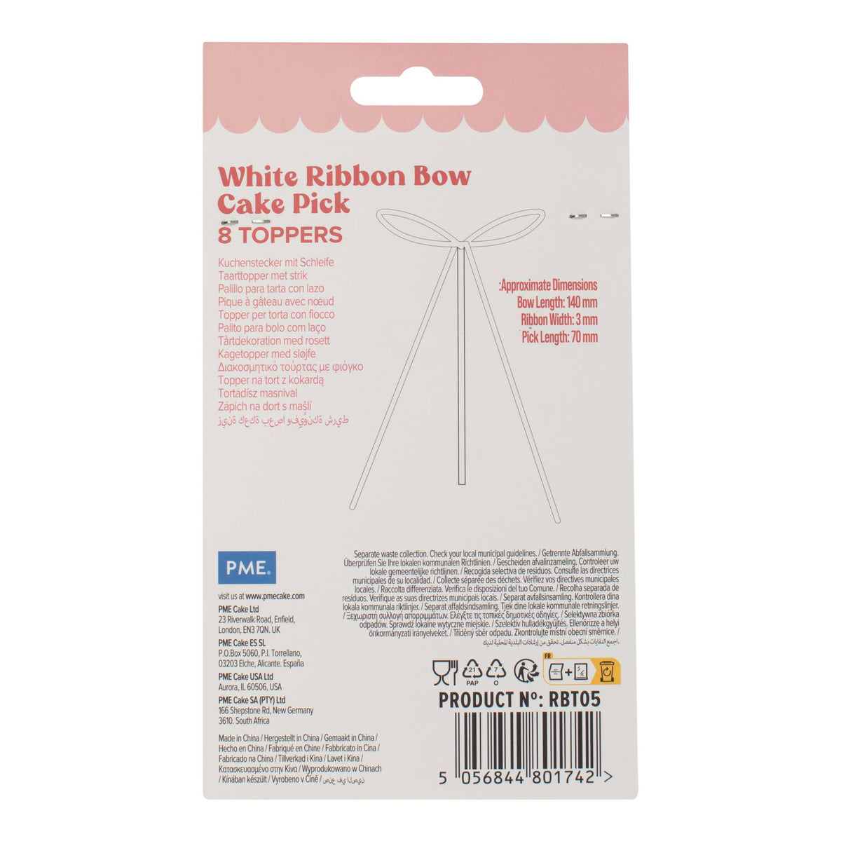 White Ribbon Bow Toppers Pk/8