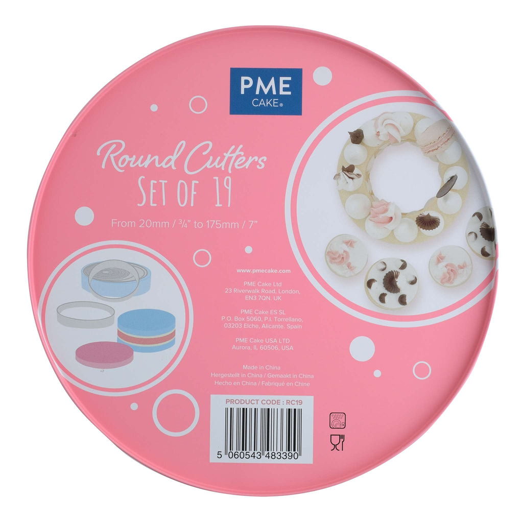 Round Fondant Cutters Set Of 19 (20mm / 3/4" to 175mm / 7")
