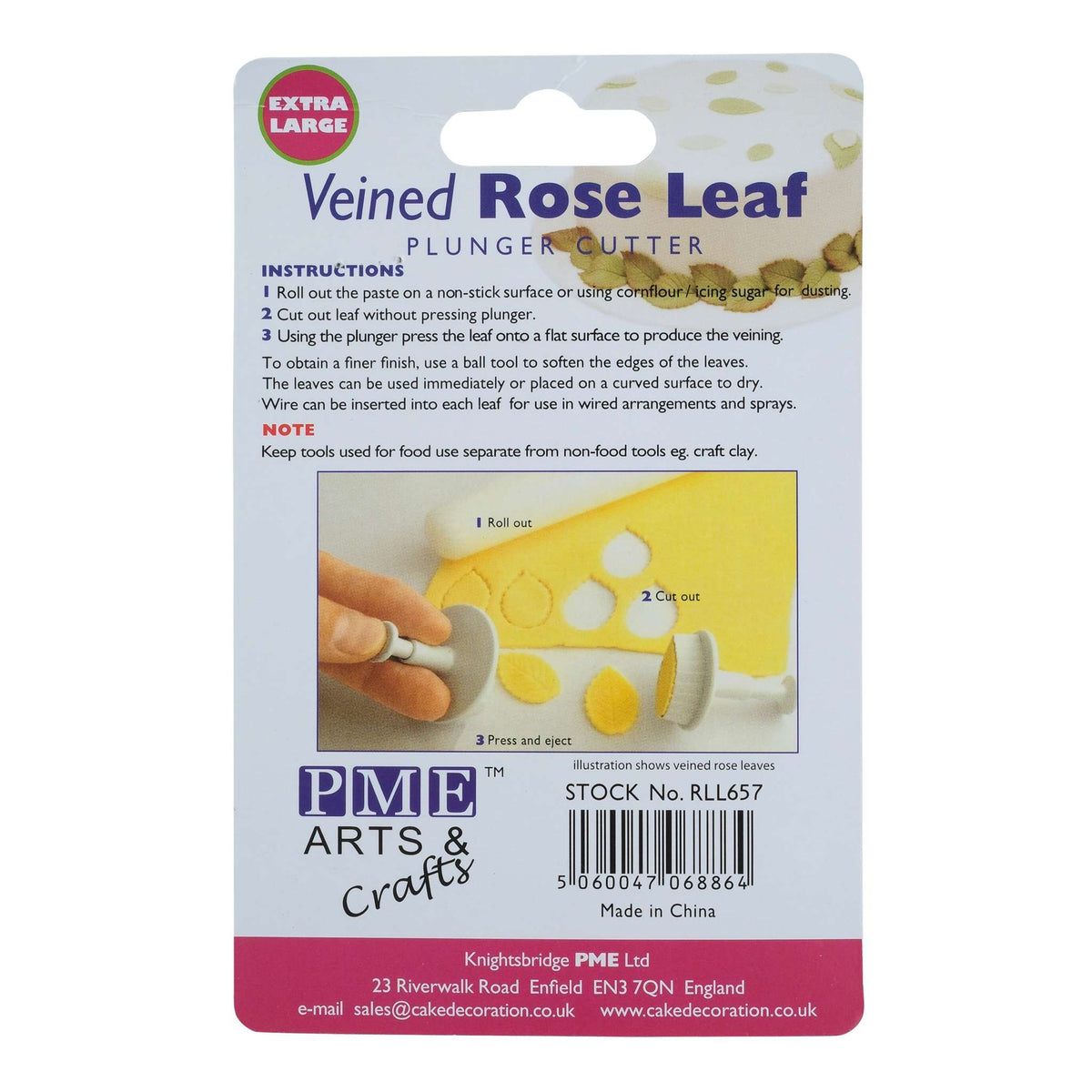 X Large Veined Rose Leaf Plunger Fondant Cutter