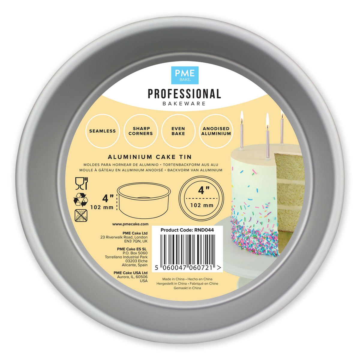 Molde para Pastel Redondo de Aluminio Anodizado PME Profundidad de 4 x 4-pulgadas