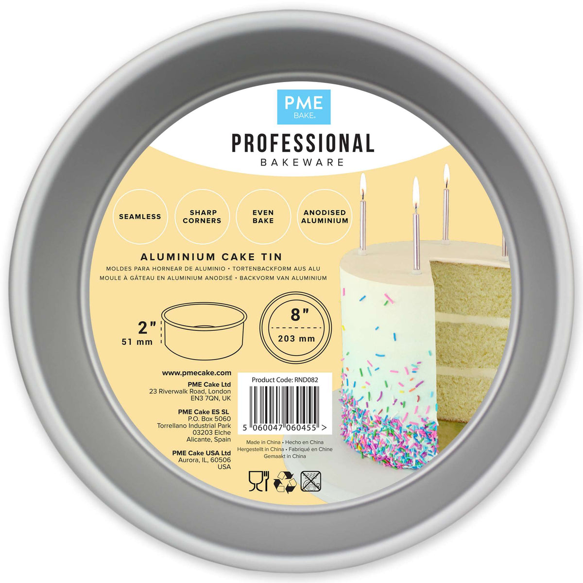 Molde para Pastel Redondo de Aluminio Anodizado PME Profundidad de 8 x 2-pulgadas