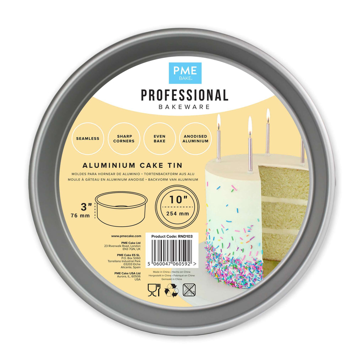 Molde para Pastel Redondo de Aluminio Anodizado PME Profundidad de 10 x 3-pulgadas