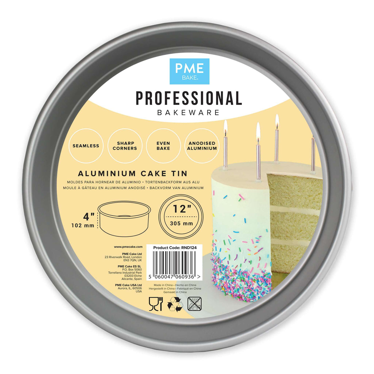 Molde para Pastel Redondo de Aluminio Anodizado PME Profundidad de 12 x 4-pulgadas