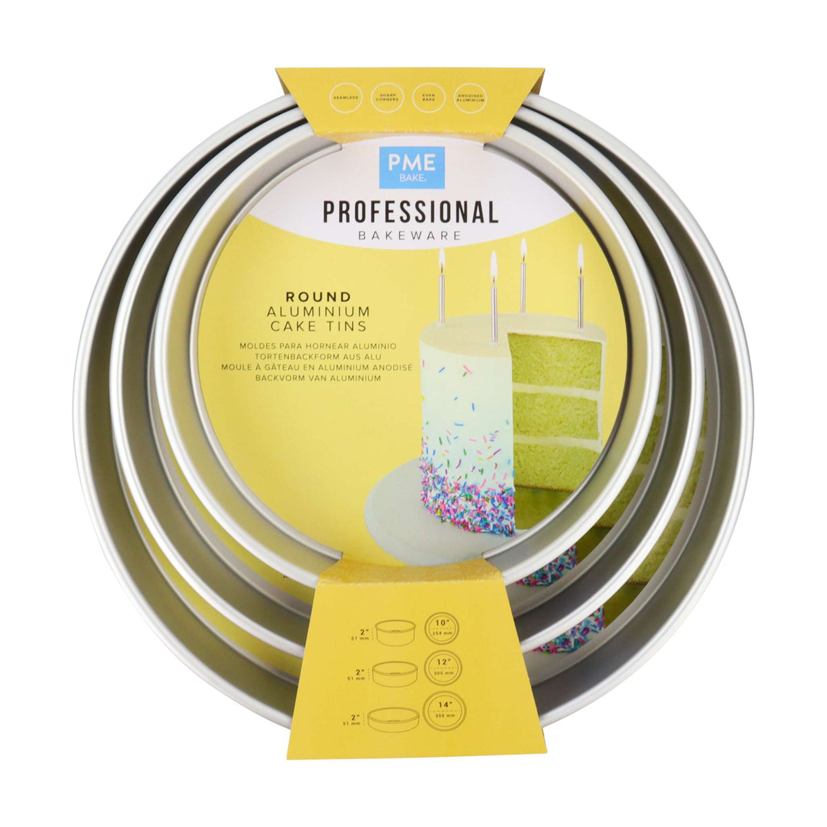 Round Aluminium Cake Tins Set Of 3 (10, 12, 14" x 2")