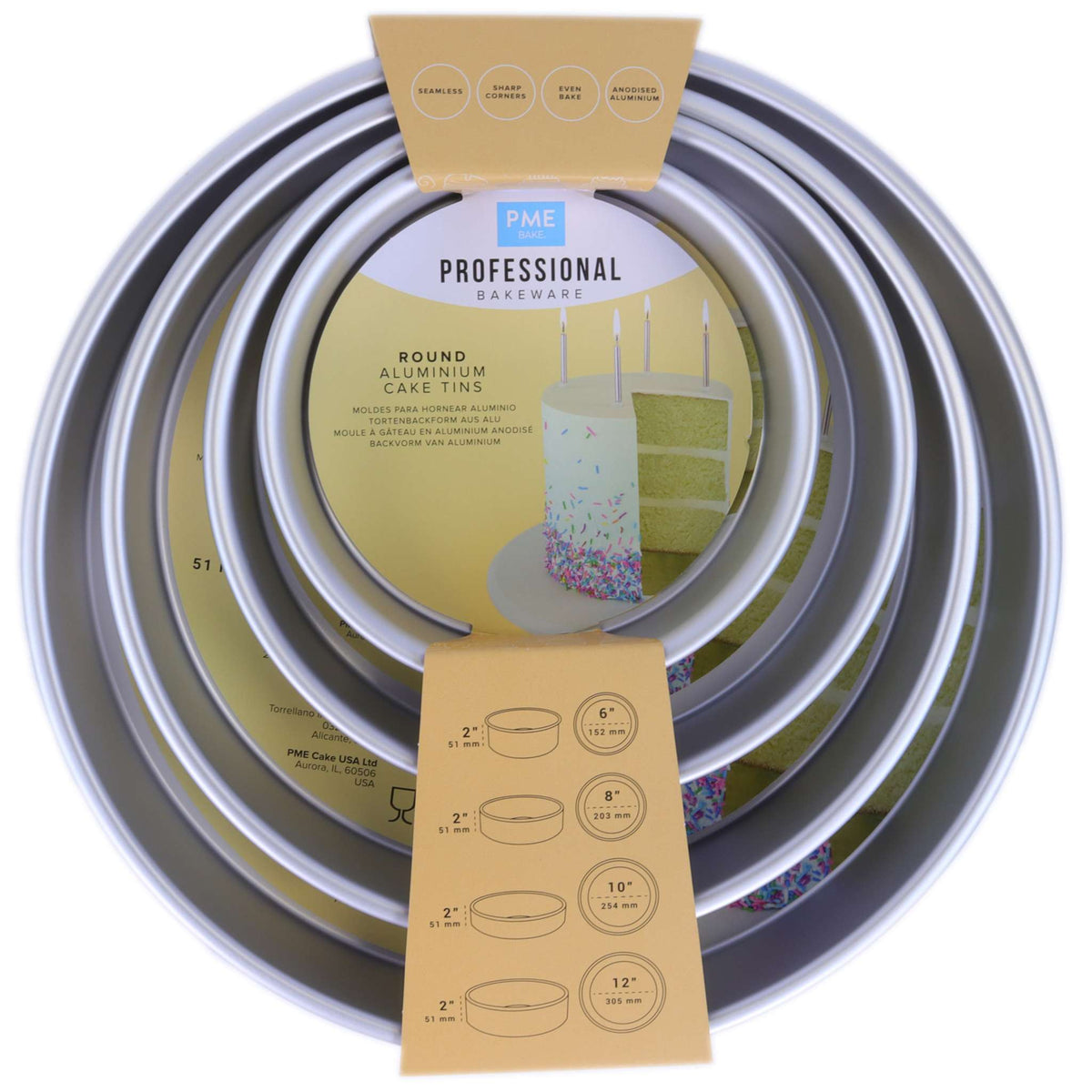 Round Aluminium Cake Tins Set Of 4 (6, 8, 10, 12" x 2")