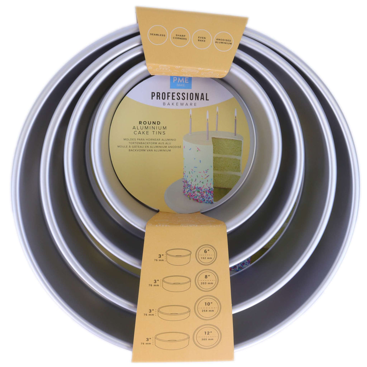 Runde Kuchenformen 6, 8, 10, 12-Zoll x 3-Zoll Tief, Set von 4