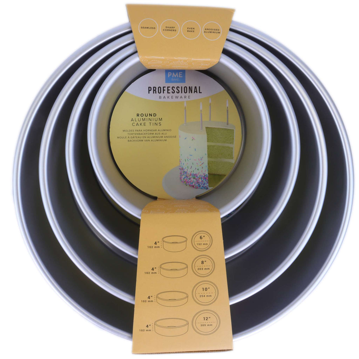 Ronde Taartvormen 6, 8, 10, 12 inch x 4 inch diep, Set van 4