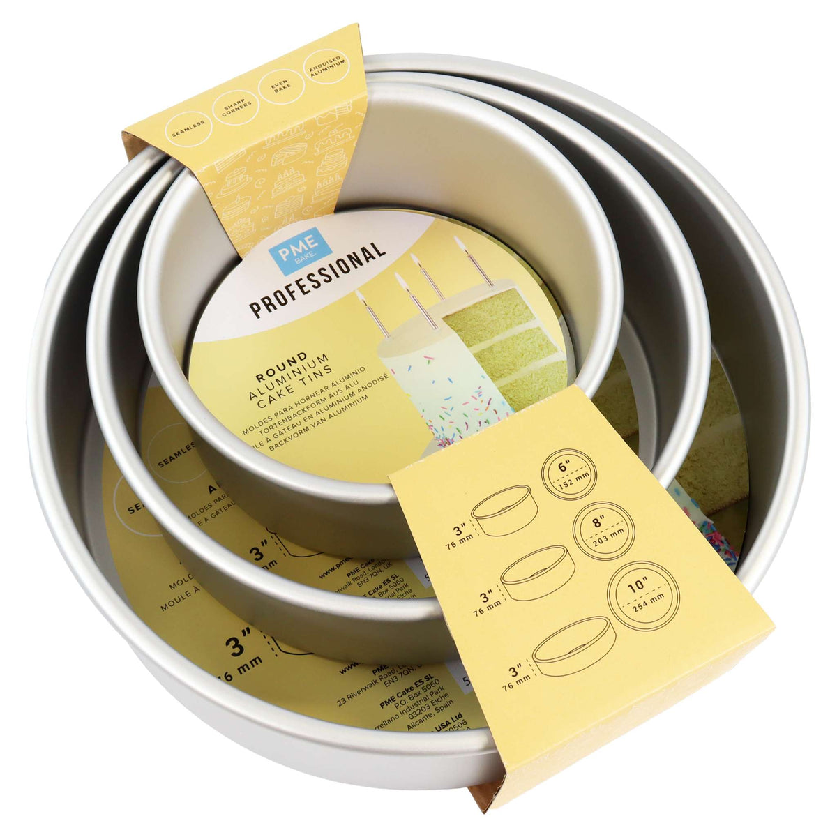 Round Aluminium Cake Tins Set Of 3 (6, 8, 10" x 3")