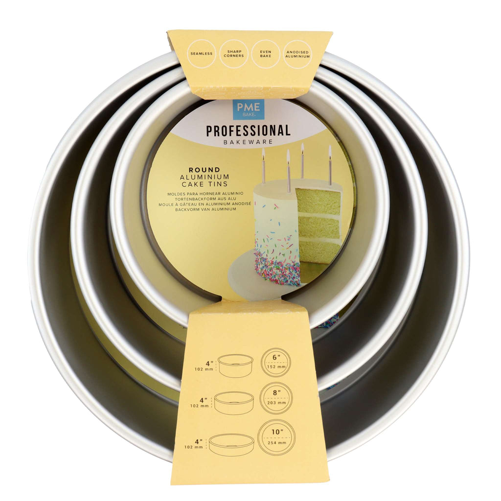 Round Aluminium Cake Tins Set Of 3  (6, 8, 10" x 4")