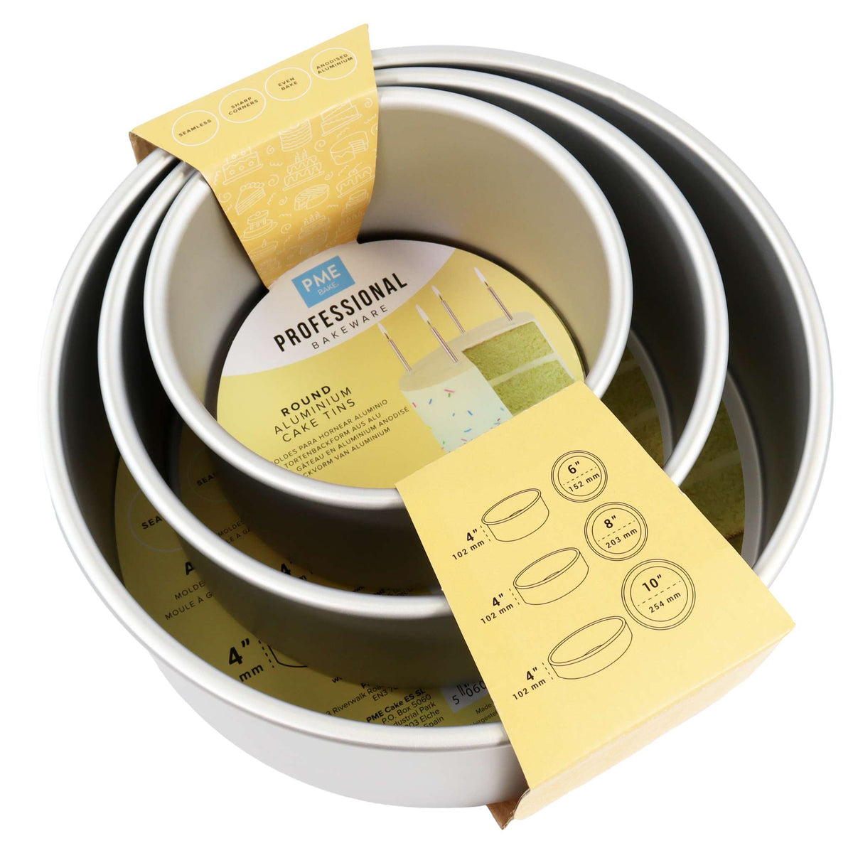 Round Aluminium Cake Tins Set Of 3  (6, 8, 10" x 4")