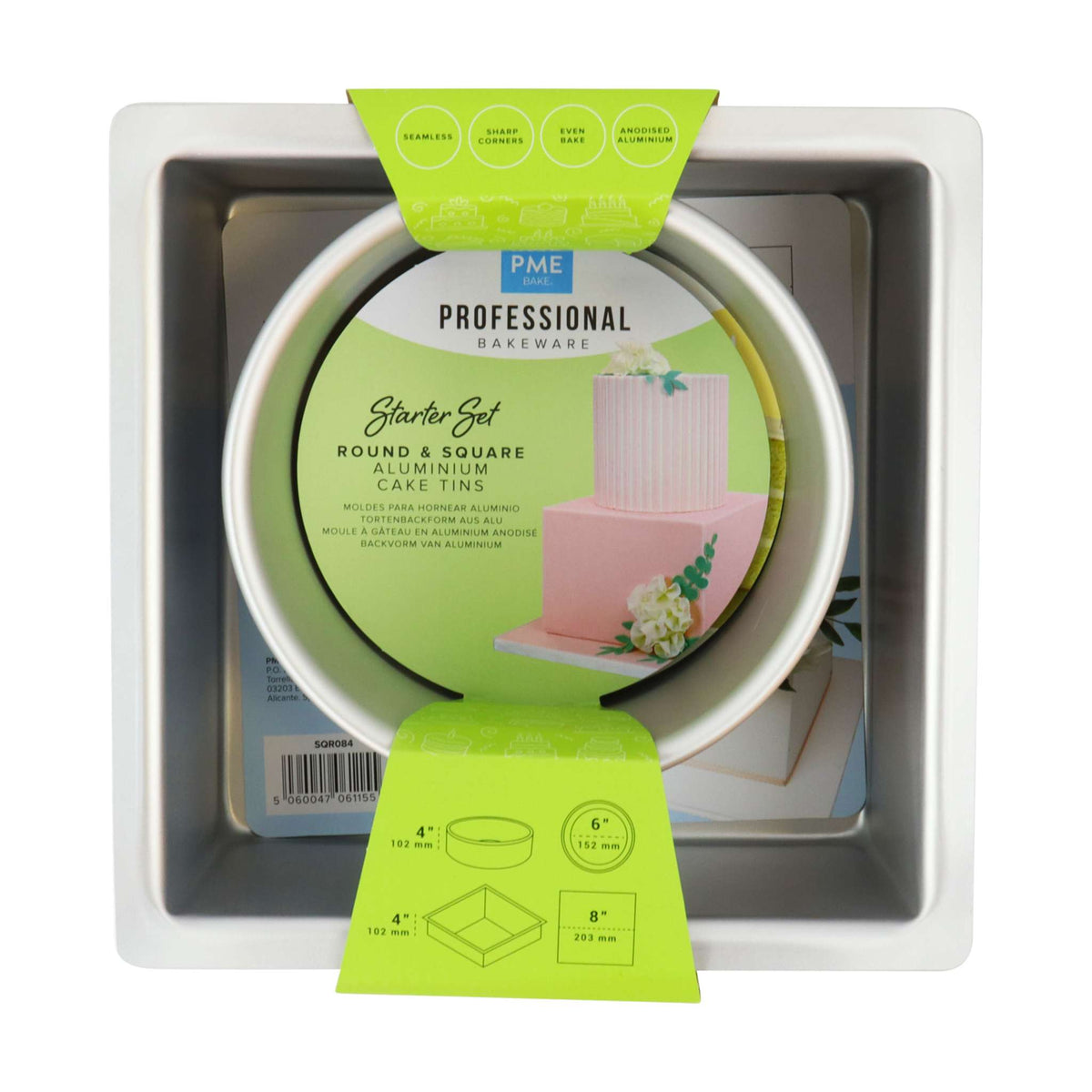 Starter Set Aluminium Cake Tins Set Of 2 - Square (8" x 4") Round (6" x 4")
