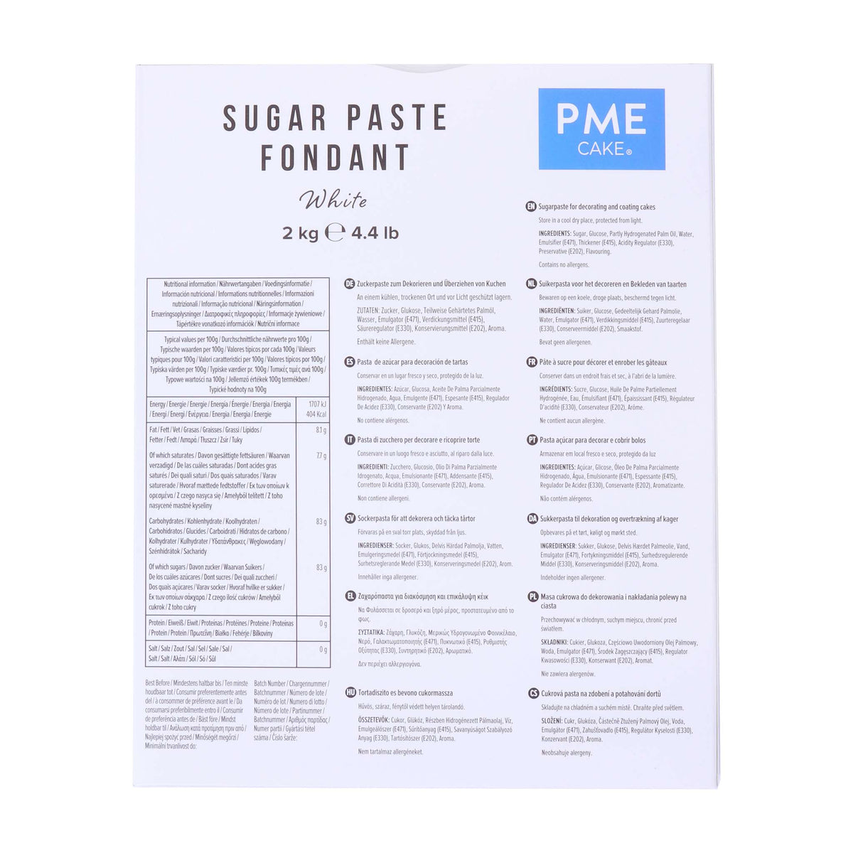 PME White Sugar Paste Fondant (2kg / 4.4lb)