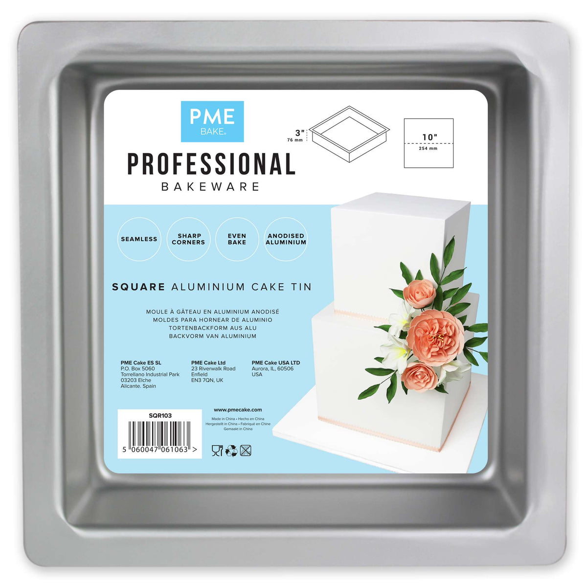 Square Aluminium Cake Tin (10 x 3" / 254 x 76mm)