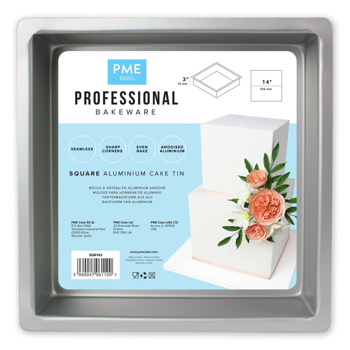 Square Aluminium Cake Tin (14 x 3" / 356 x 76mm)