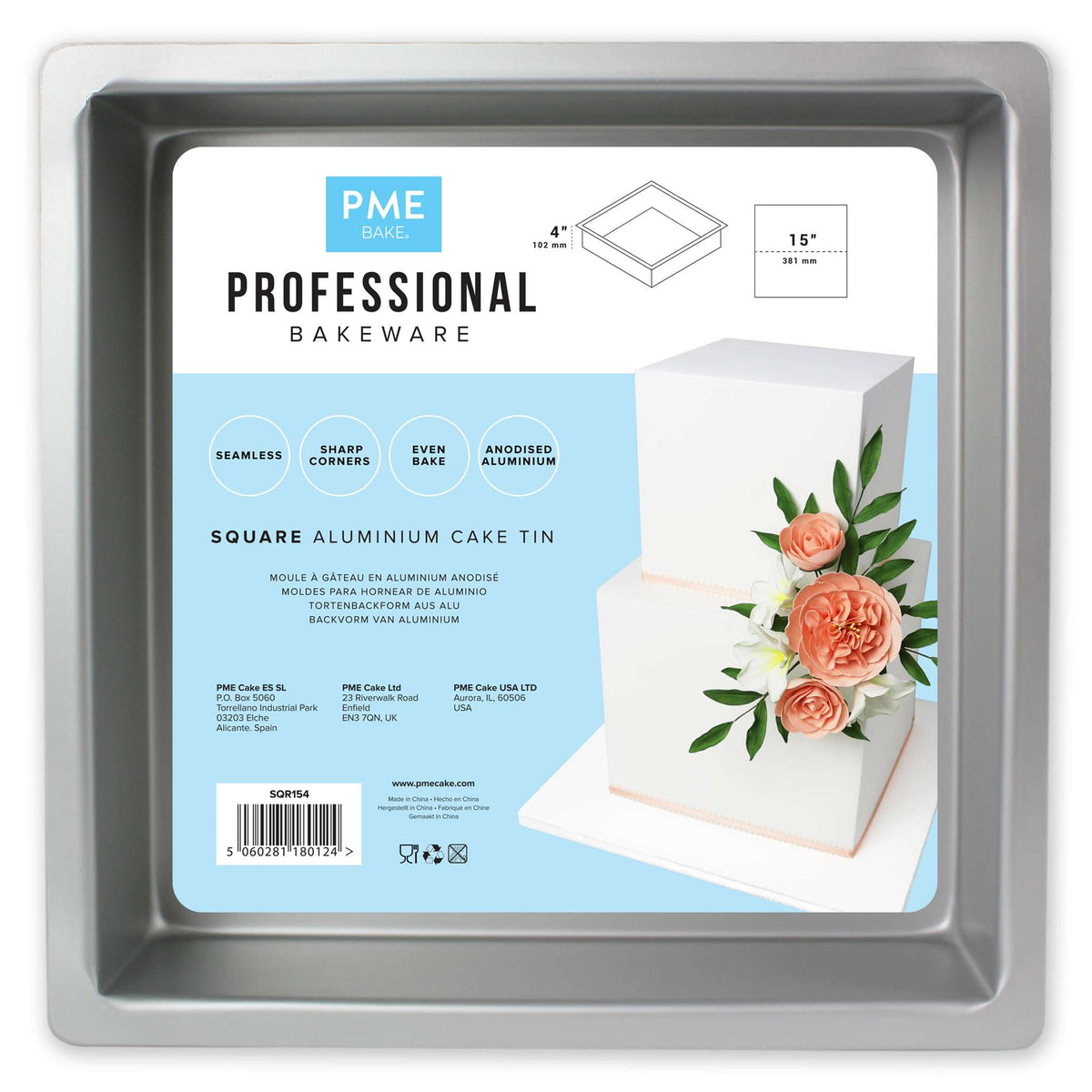Square Aluminium Cake Tin (15 x 4" / 381 x 102mm)