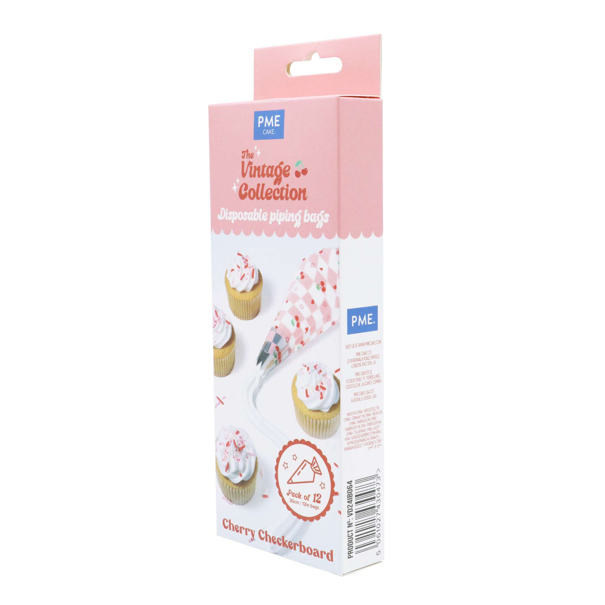 12 Einweg-Spritzbeutel für Zuckerguss zum Valentinstag - Kirschen-Schachbrettmuster