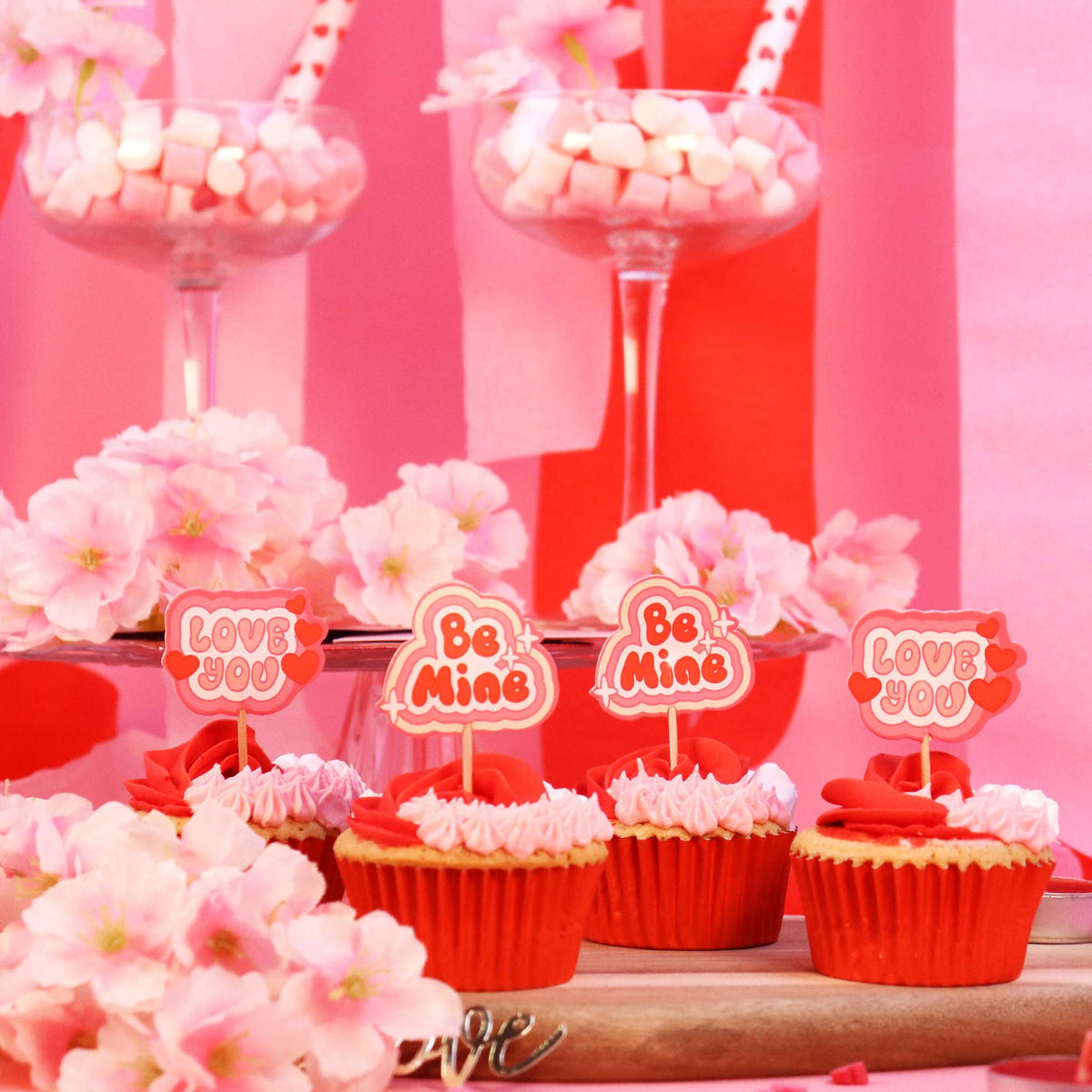 Valentinstag Kuchendeko Topper - Retro-Valentin (24 Stück)