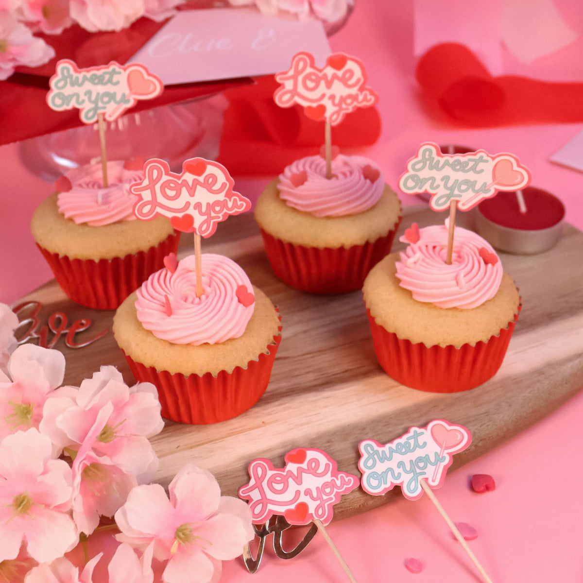 Valentinstag Kuchendeko Topper - Süß auf dich (24 Stück)